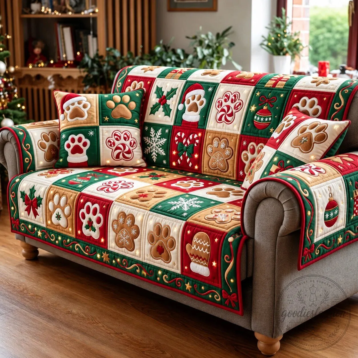 Christmas Paw Print Quilted Sofa Cover Holiday Festive Pet Theme Couch Protector 9 Christmas Paw Print Quilted Sofa Cover Holiday Festive Pet Theme Couch Protector