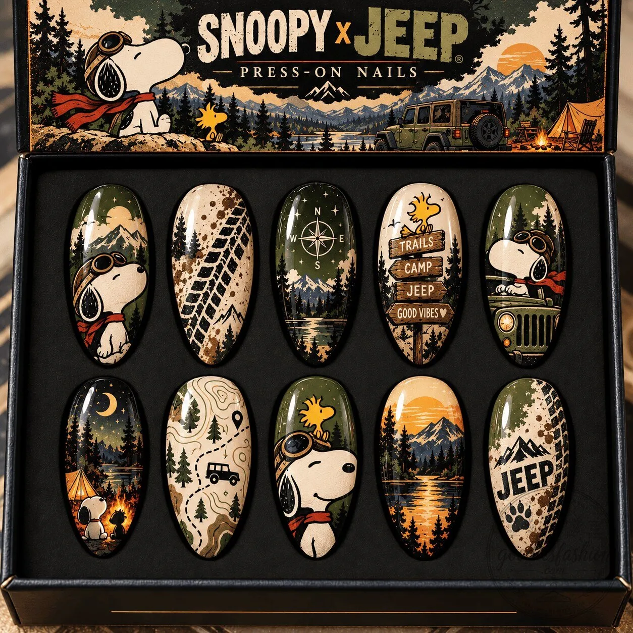 Snoopy and Jeep Camping Adventure Themed Press-On Nails Set