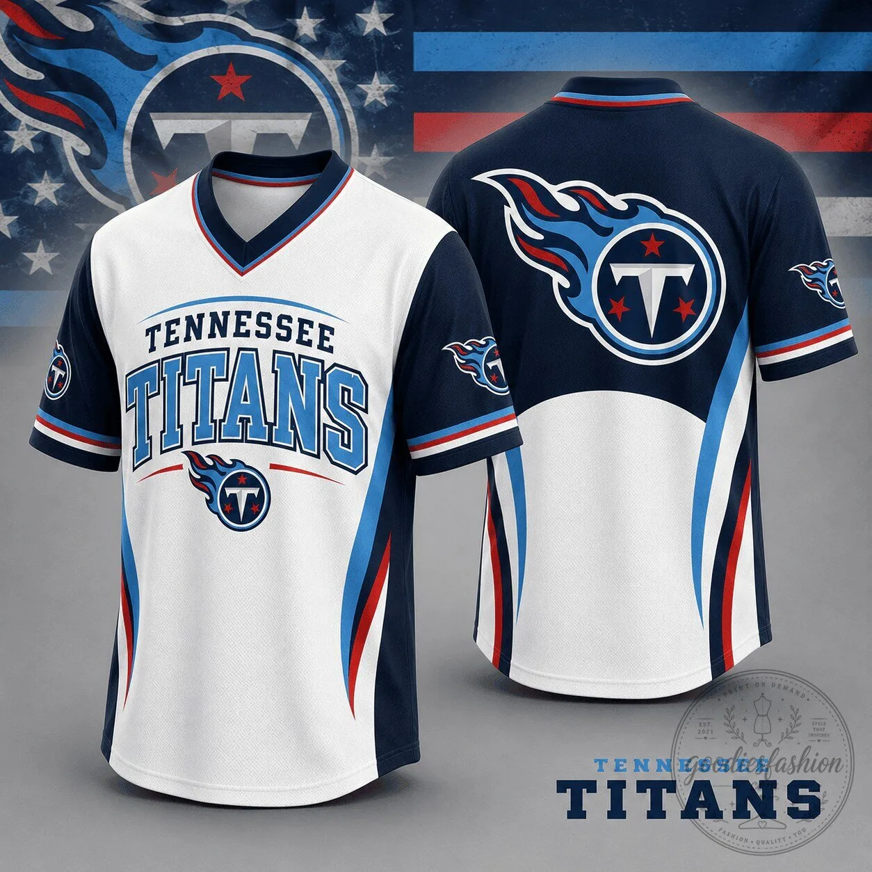 Tennessee Titans NFL Team Spirit V-Neck Baseball Jersey