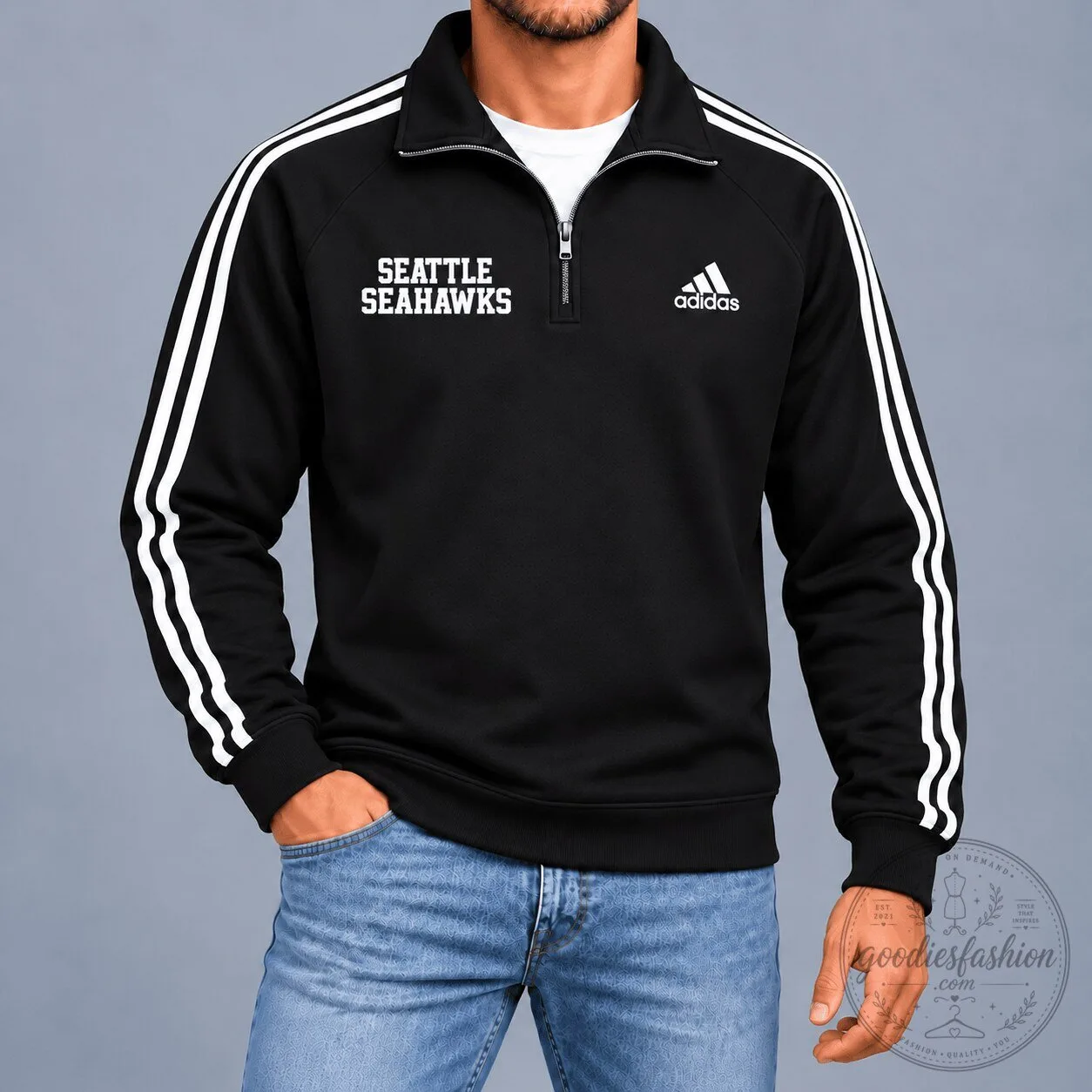 Seattle Seahawks Adidas Black Quarter-Zip Sweatshirt