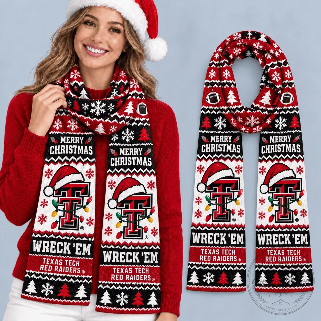 Texas Tech Red Raiders Merry Christmas Ugly Sweater Style Scarf
