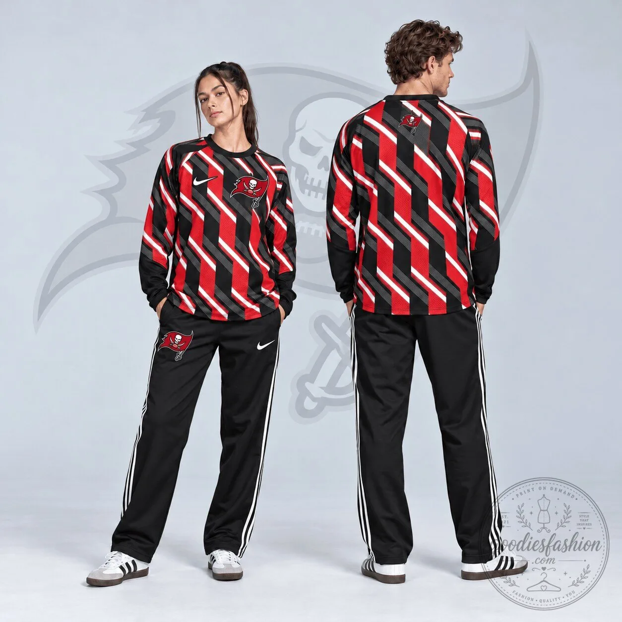 Tampa Bay Buccaneers Bold Diagonal Stripe Long Sleeve Crewneck Shirt