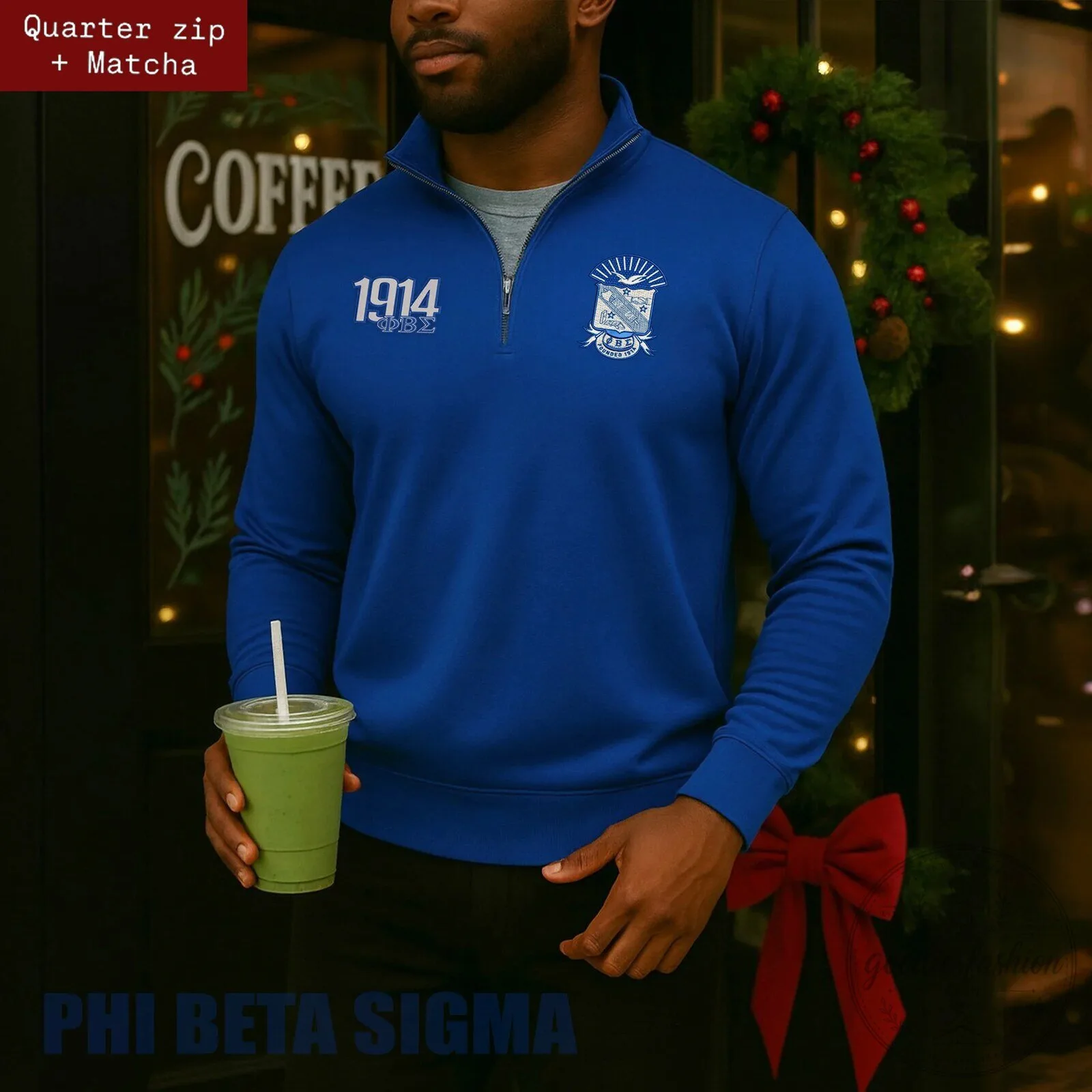 Phi Beta Sigma Fraternity Royal Blue 1914 Quarter Zip Pullover Sweatshirt