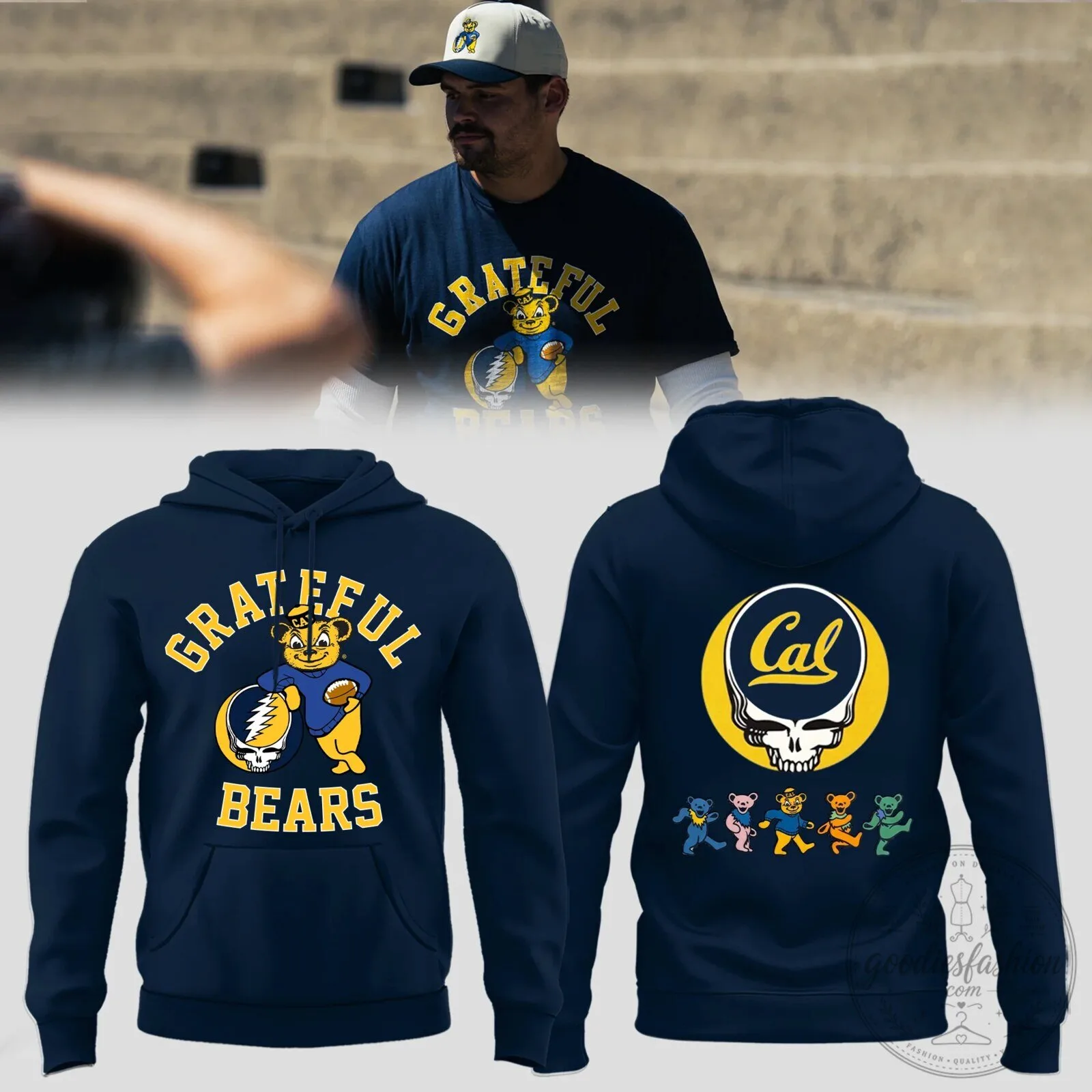 Cal Football Grateful Bears Dancing Bears Skull Logo Navy Hoodie