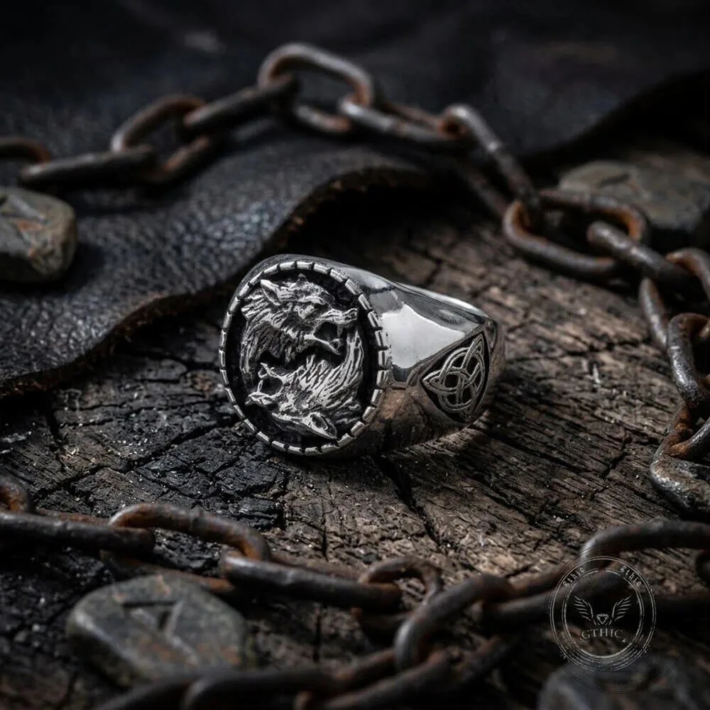Viking Wolf Fenrir Celtic Knot Stainless Steel Signet Ring for Men 12 Viking Wolf Fenrir Celtic Knot Stainless Steel Signet Ring for Men