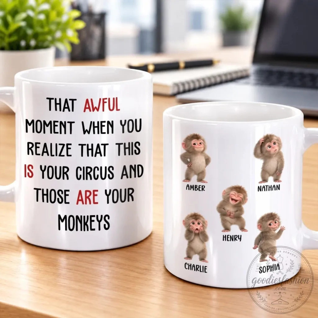 Funny Circus Monkeys Personalized Coffee Mug - That Awful Moment When You Realize Funny Circus Monkeys Personalized Coffee Mug - That Awful Moment When You Realize