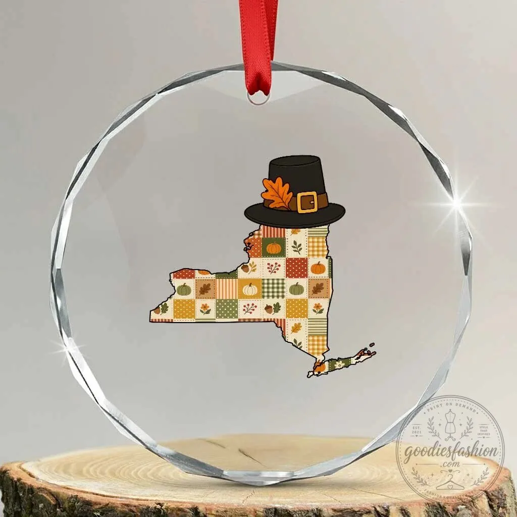 New York Thanksgiving Pilgrim Hat Autumn Harvest Crystal Glass Ornament