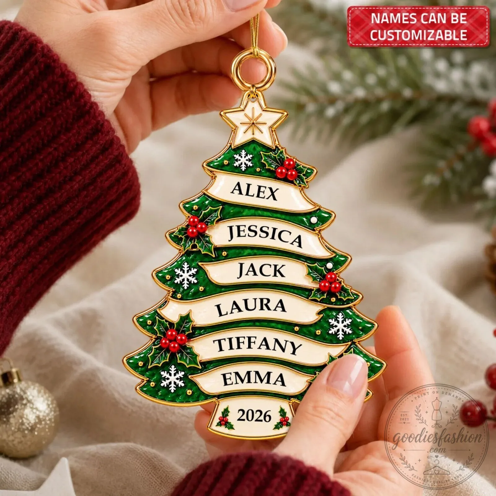 Custom Year and Names Ornament for Family Christmas Tree Decoration 11 Custom Year and Names Ornament for Family Christmas Tree Decoration