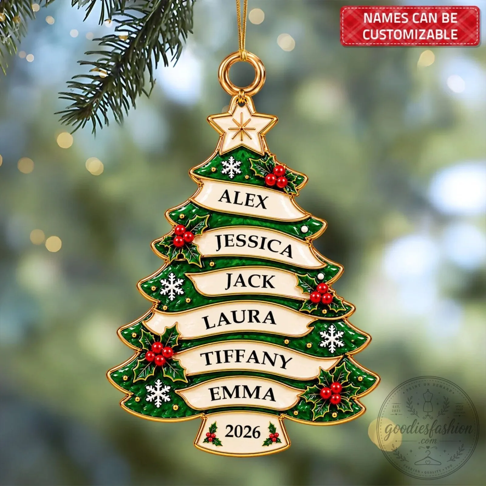 Custom Year and Names Ornament for Family Christmas Tree Decoration 12 Custom Year and Names Ornament for Family Christmas Tree Decoration