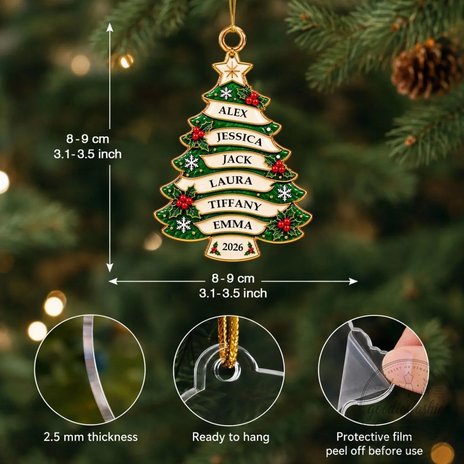 Custom Year and Names Ornament for Family Christmas Tree Decoration 13 Custom Year and Names Ornament for Family Christmas Tree Decoration