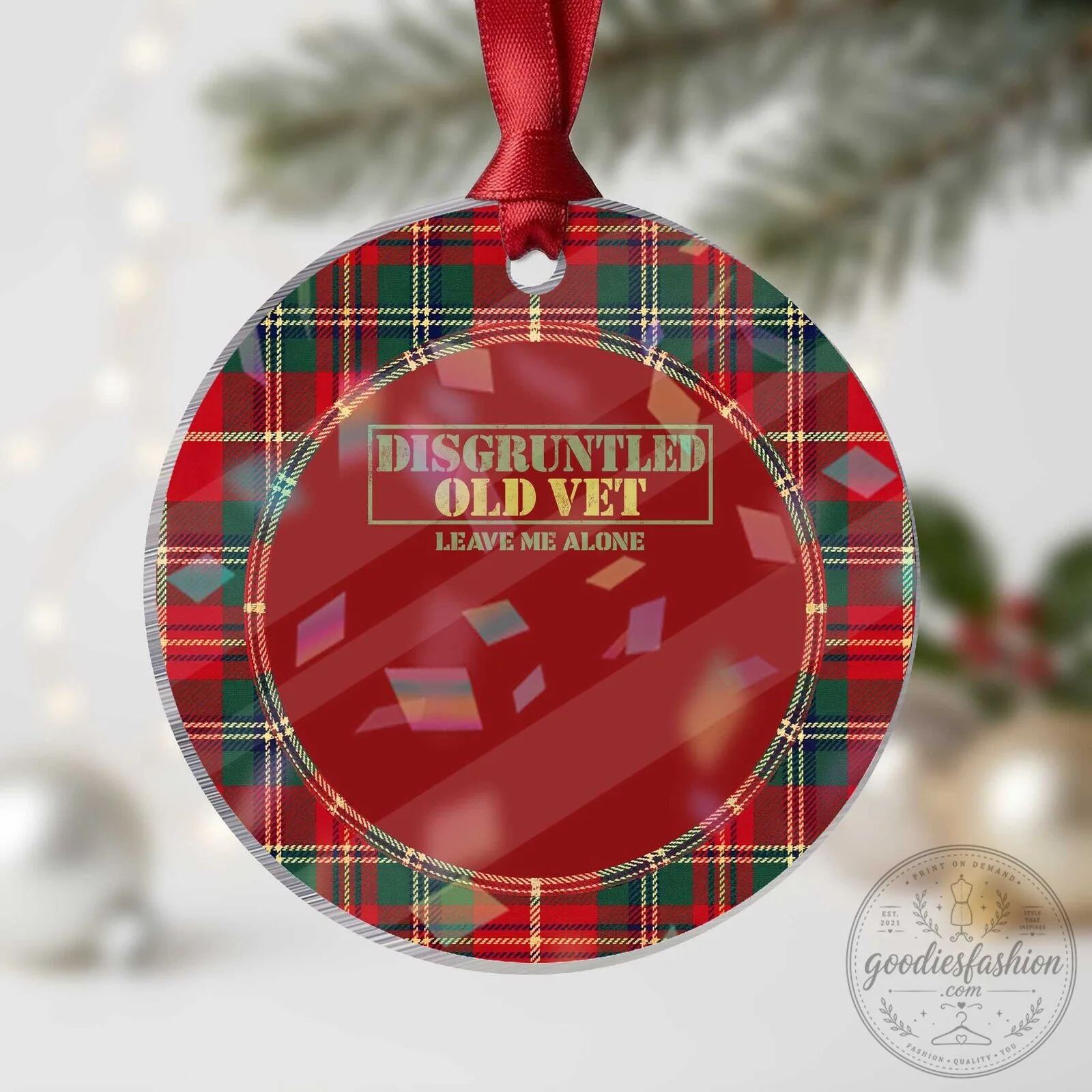 Disgruntled Old Veteran Leave Me Alone Funny Grumpy Military Christmas Ornament
