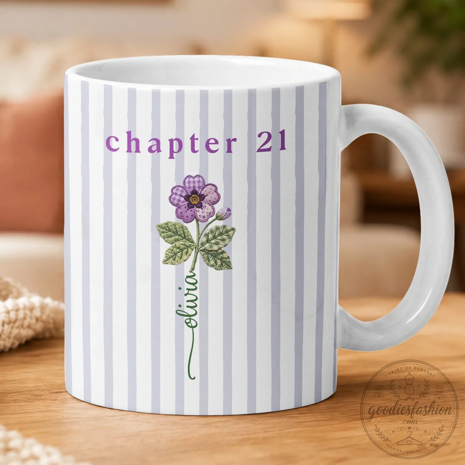 Personalized Birth Flower Striped Custom Name Birthday Gift Mug 12 Personalized Birth Flower Striped Custom Name Birthday Gift Mug