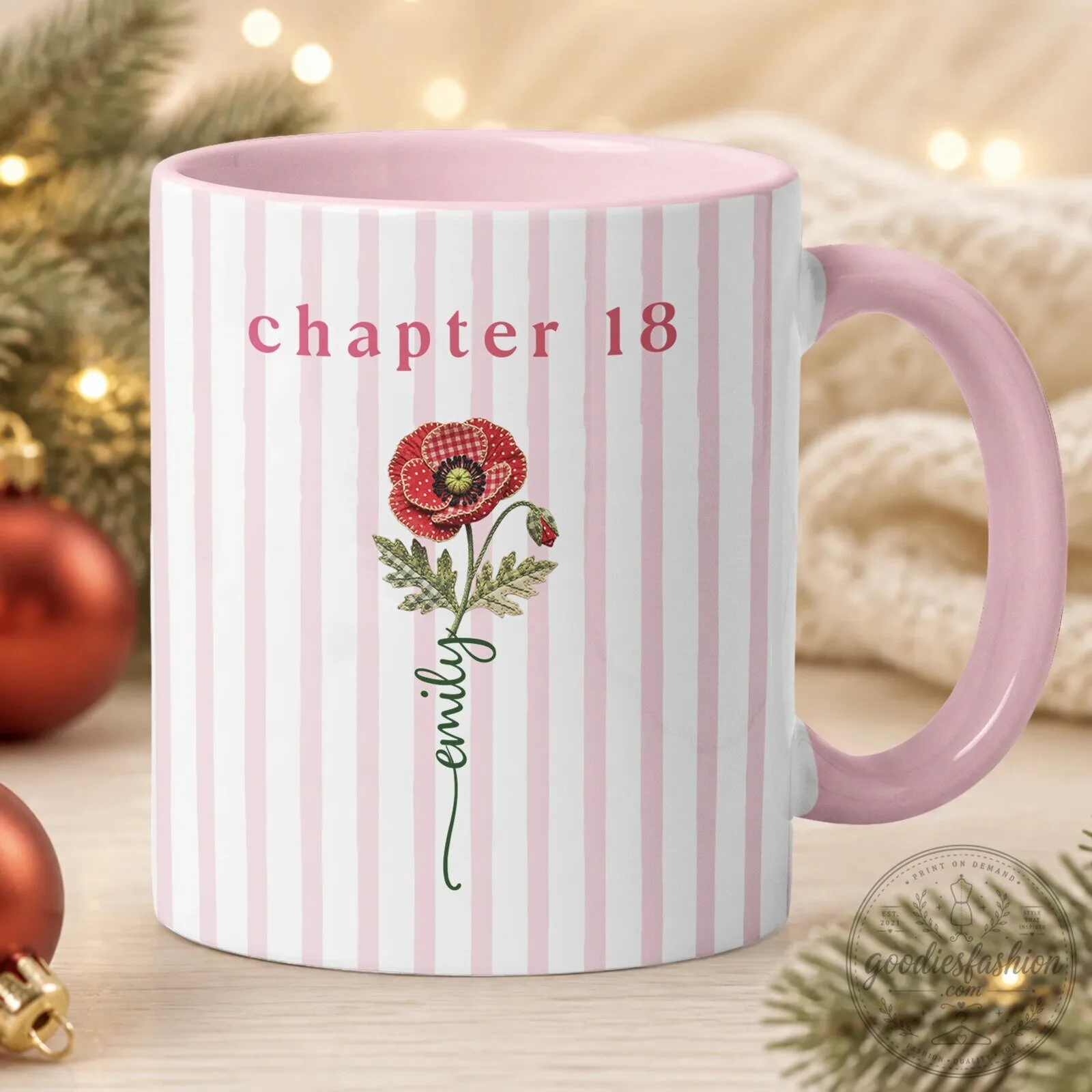 Personalized Birth Flower Striped Custom Name Birthday Gift Mug 13 Personalized Birth Flower Striped Custom Name Birthday Gift Mug