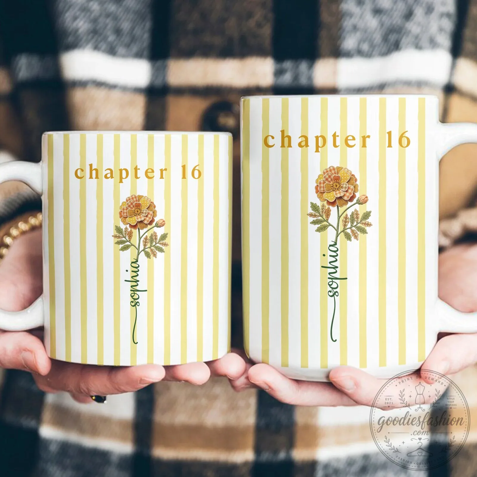 Personalized Birth Flower Striped Custom Name Birthday Gift Mug 14 Personalized Birth Flower Striped Custom Name Birthday Gift Mug