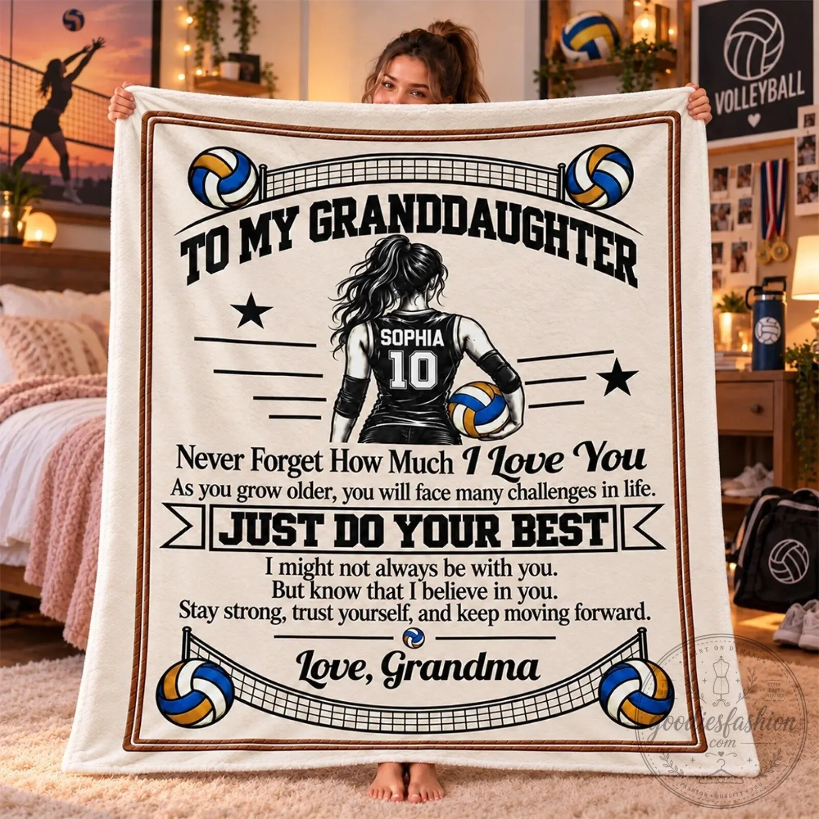 Volleyball Granddaughter Personalized Blanket from Grandma