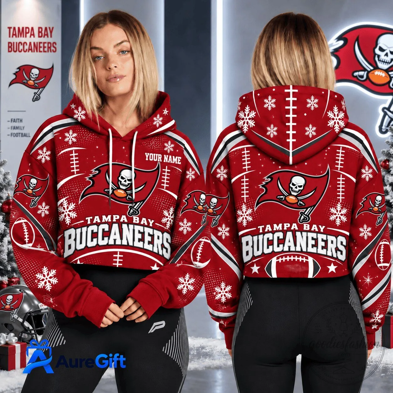 Tampa Bay Buccaneers NFL Christmas Kick Off Personalized Cropped Hoodie for Women