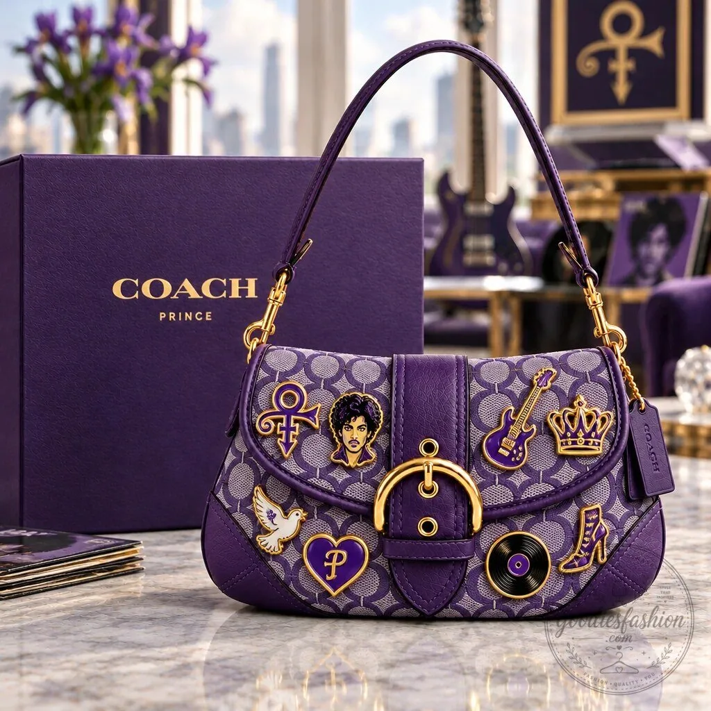Prince Coach Soho Signature Monogram Handbag with Purple Charms 3 Prince Coach Soho Signature Monogram Handbag with Purple Charms