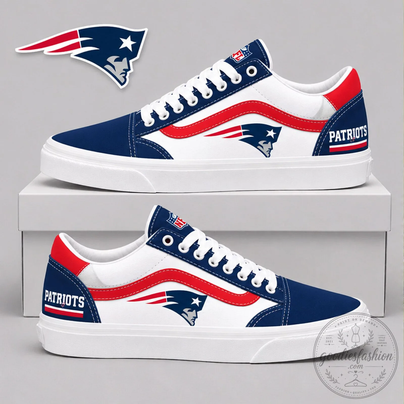 New England Patriots NFL Team Pride Old Skool Sneakers 1 New England Patriots NFL Team Pride Old Skool Sneakers