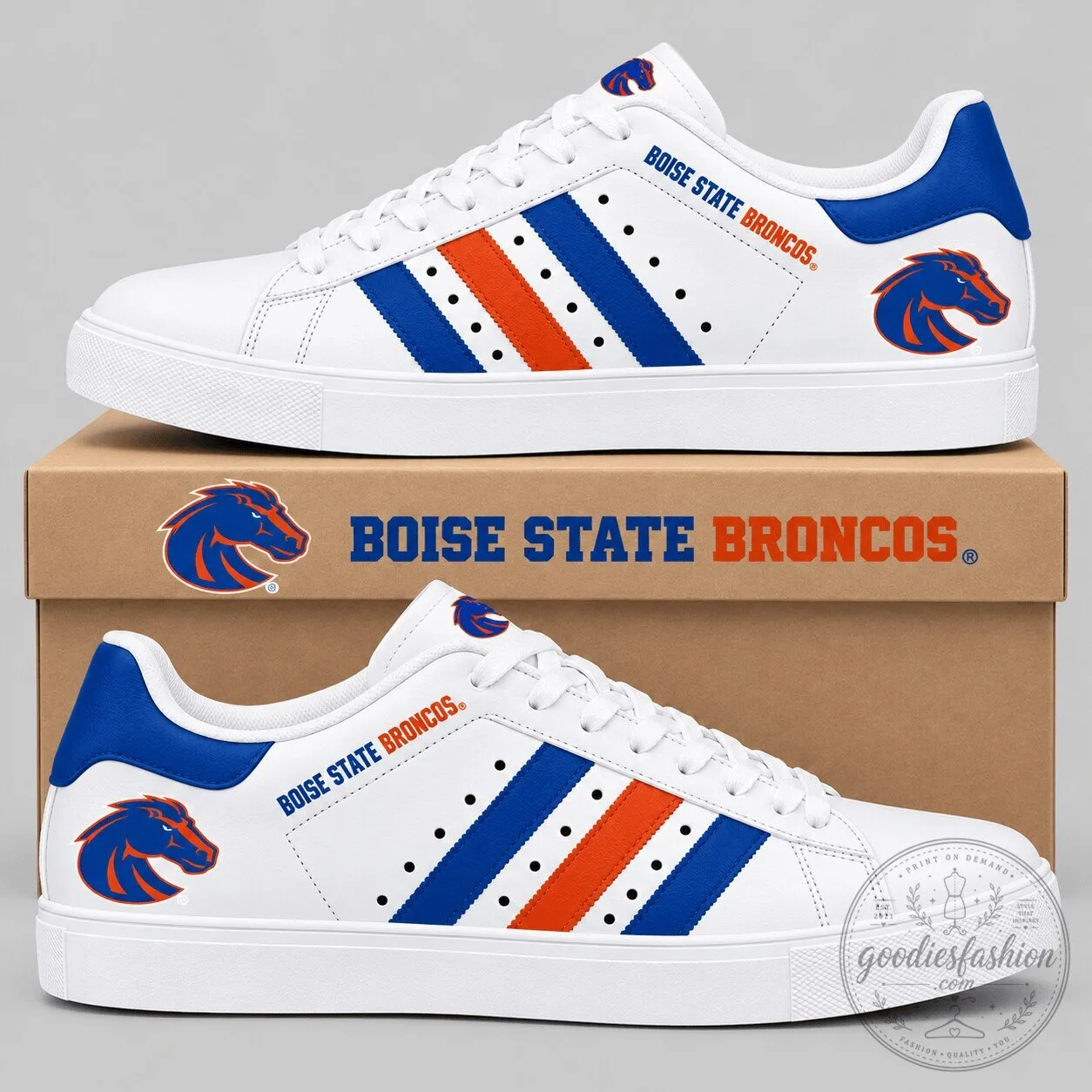 Boise State Broncos NCAA Stripe Low Top Sneakers Shoes for Men and Women 3 Boise State Broncos NCAA Stripe Low Top Sneakers Shoes for Men and Women