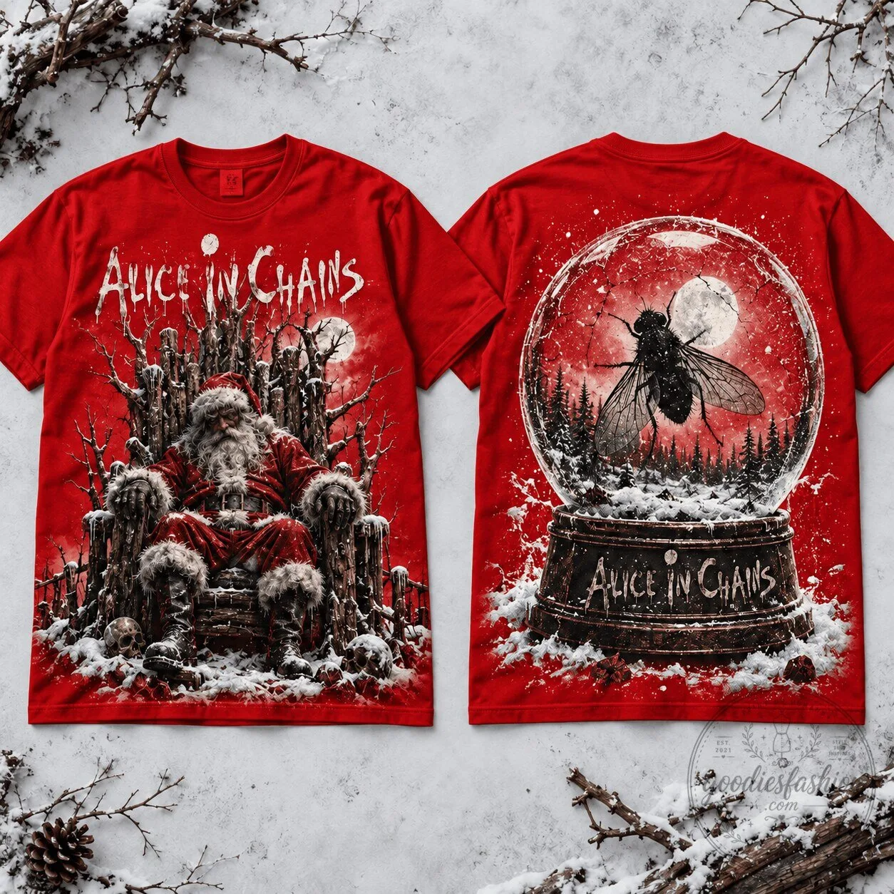 Alice in Chains Santa Dark Merry Christmas Snow Globe Fly Graphic T-Shirt