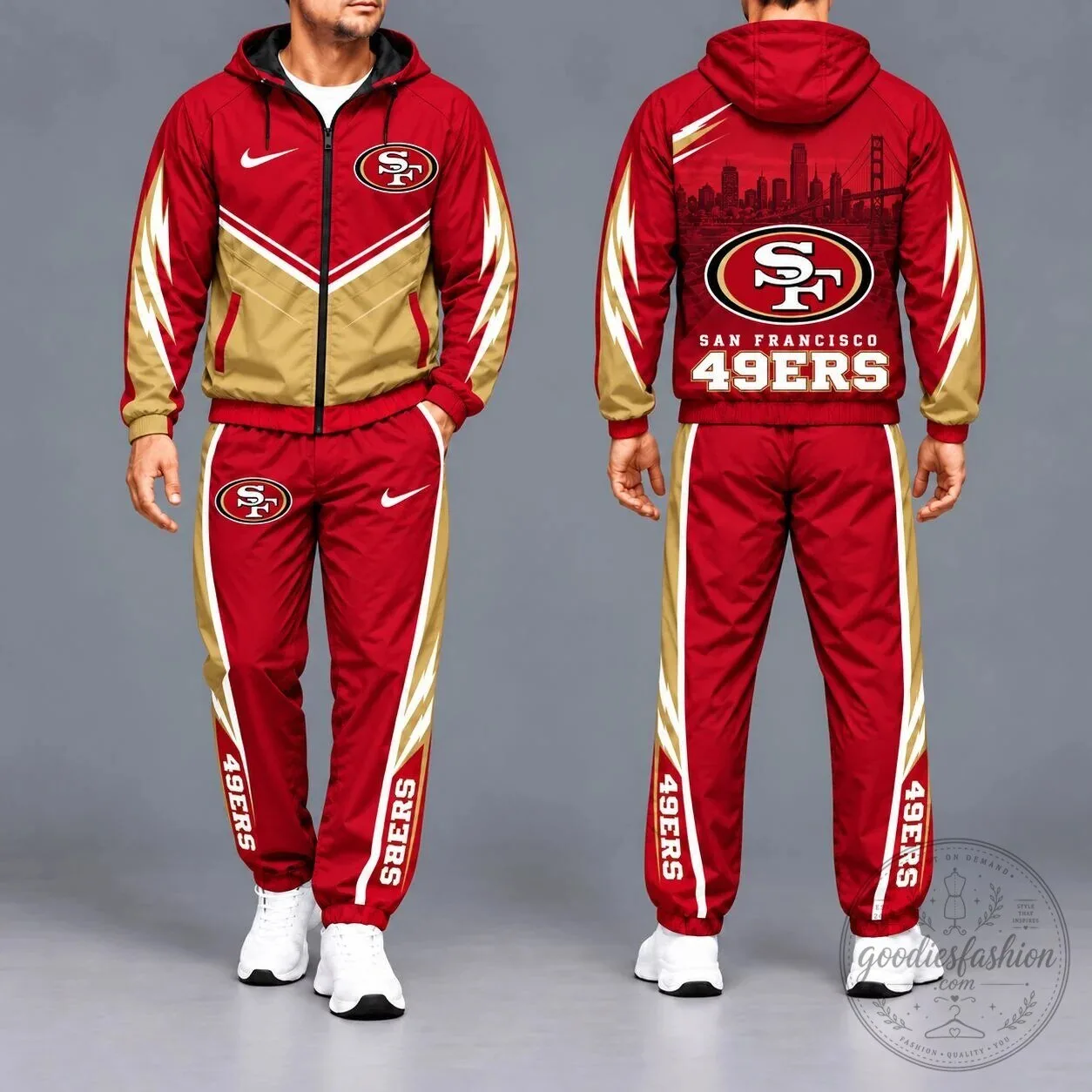 San Francisco 49ers NFL Team Logo Red and Gold Full-Zip Tracksuit Hoodie and Pants