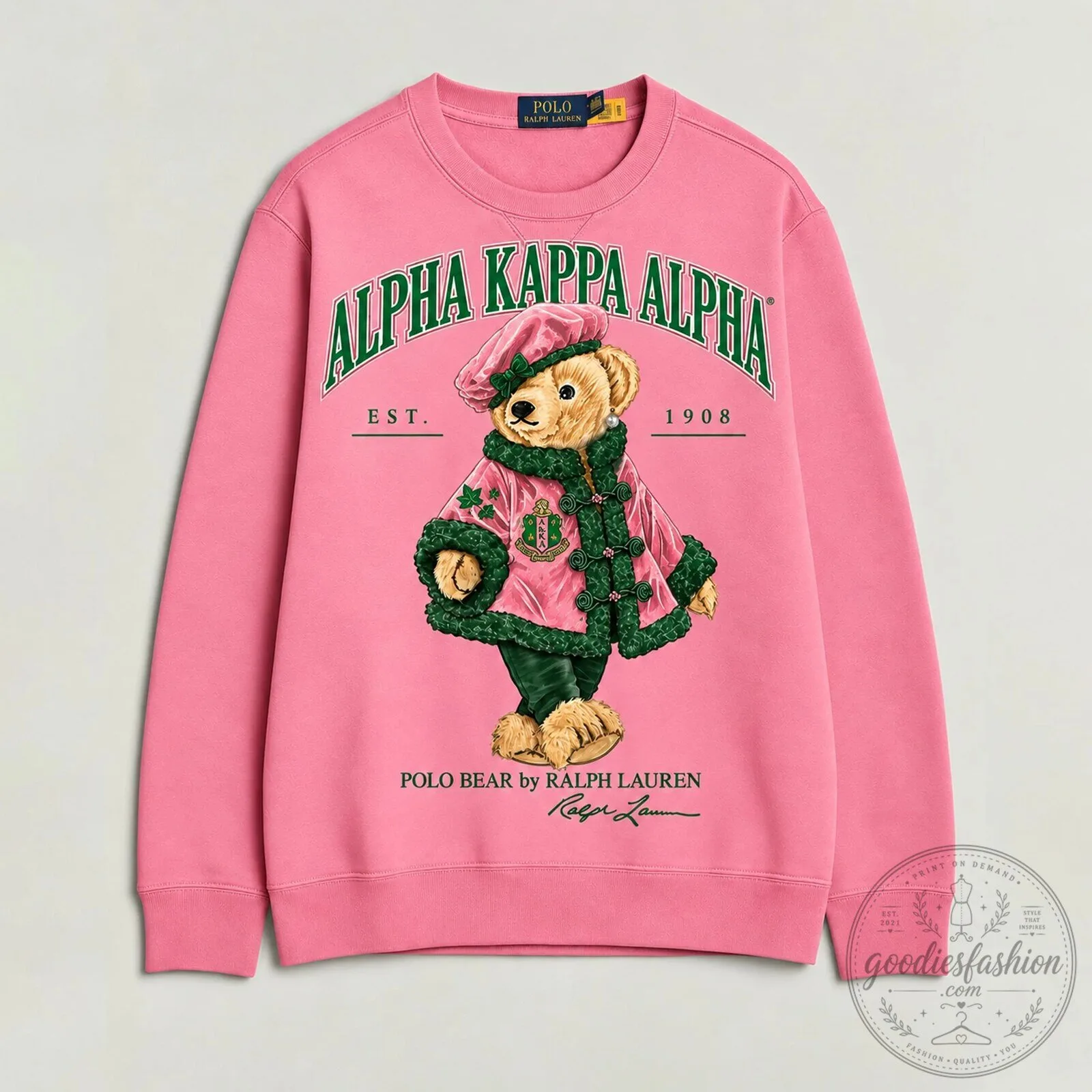 Alpha Kappa Alpha Pink Polo Bear by Ralph Lauren Crewneck Sweatshirt