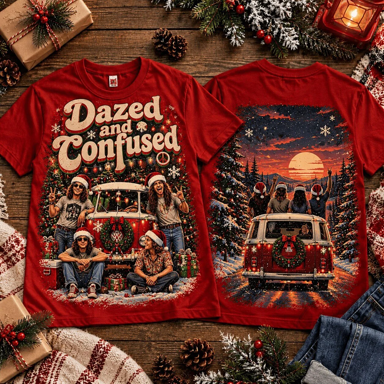 Dazed and Confused Christmas Holiday Collage Graphic T-Shirt for Fans