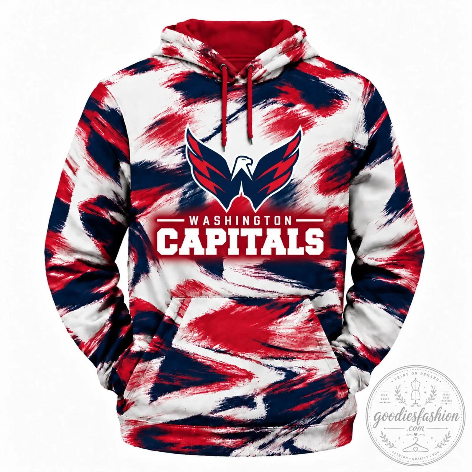 Washington Capitals NHL Team Logo Red White Blue Paint Splatter Hoodie